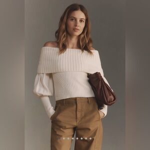 NWT Anthropologie Tessa Off-The-Shoulder Puff Sleeve Knit Sweater